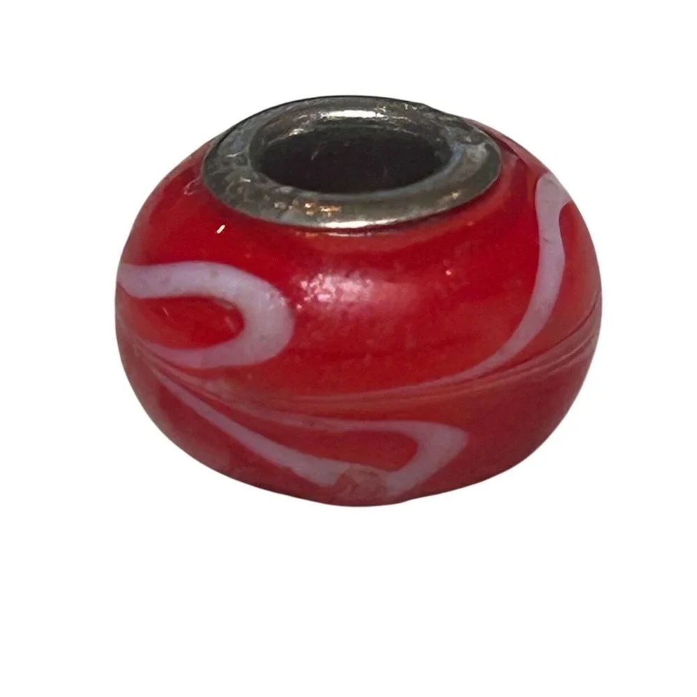 Red Murano Glass Swirl Charm Bead 925 Sterling Silver Core European Bracelet New